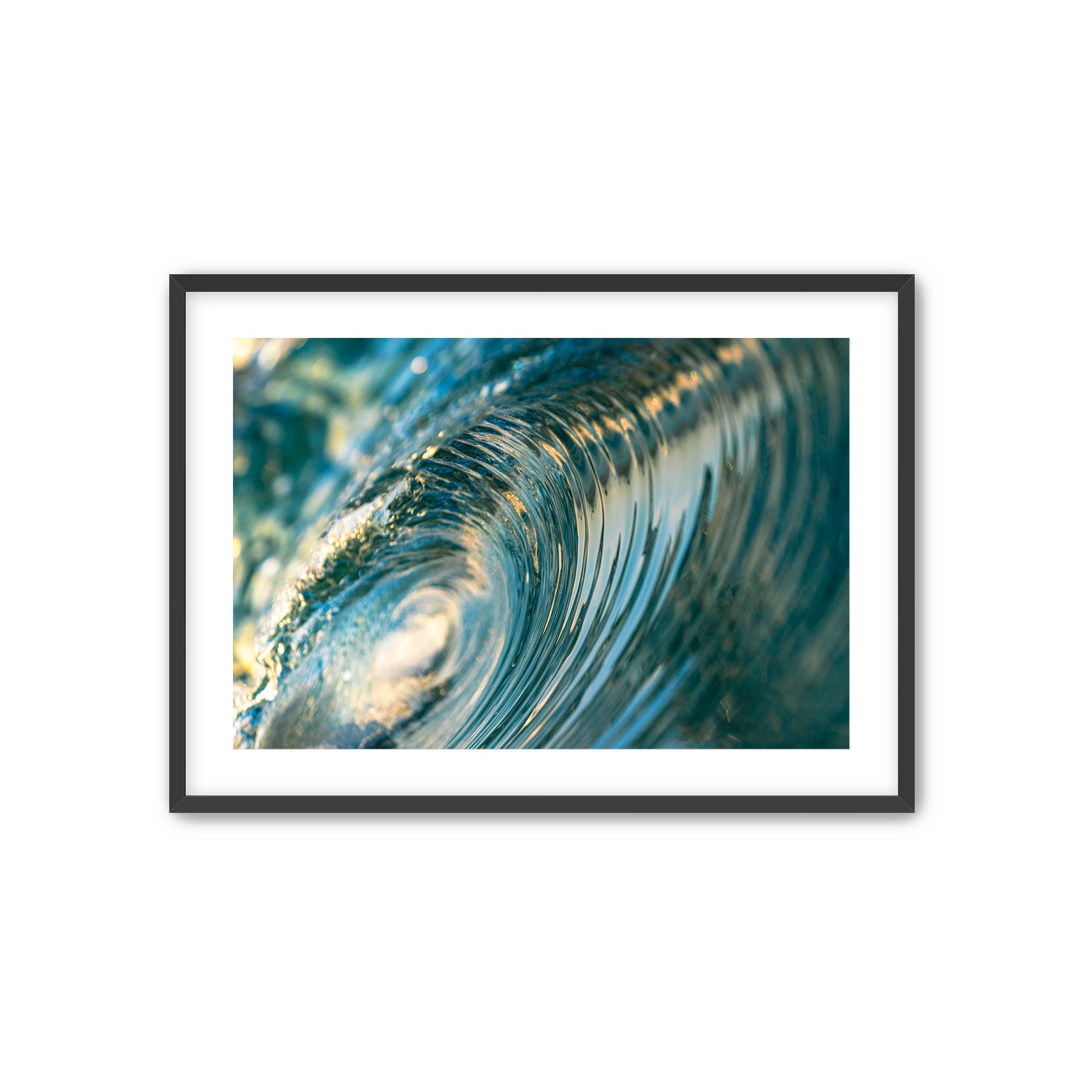 Framed artwork of a close-up of water waves on a white background.